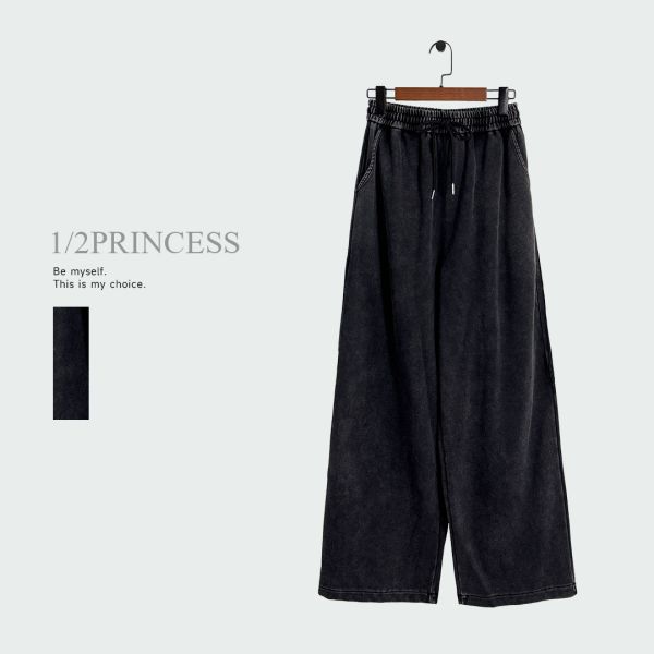 水洗棉修身邊條寬褲 