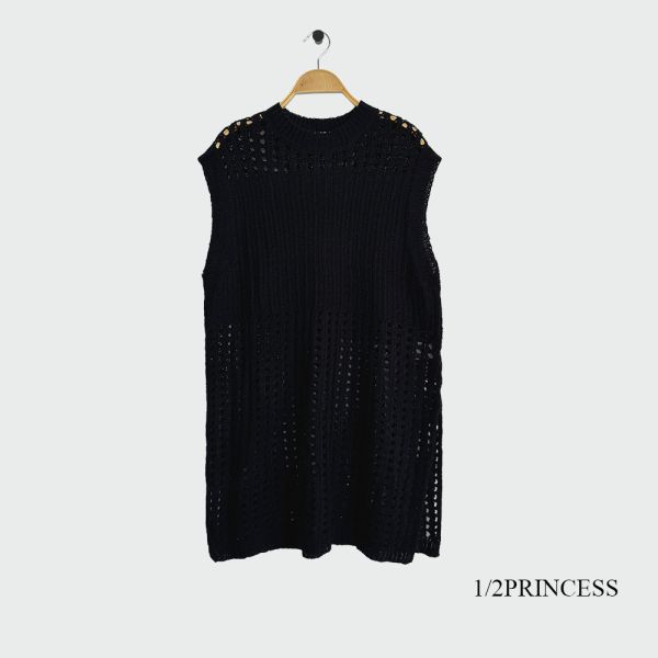 針織洞洞開叉長背心 