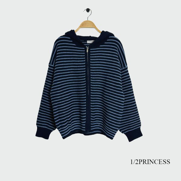 針織條紋連帽外套 