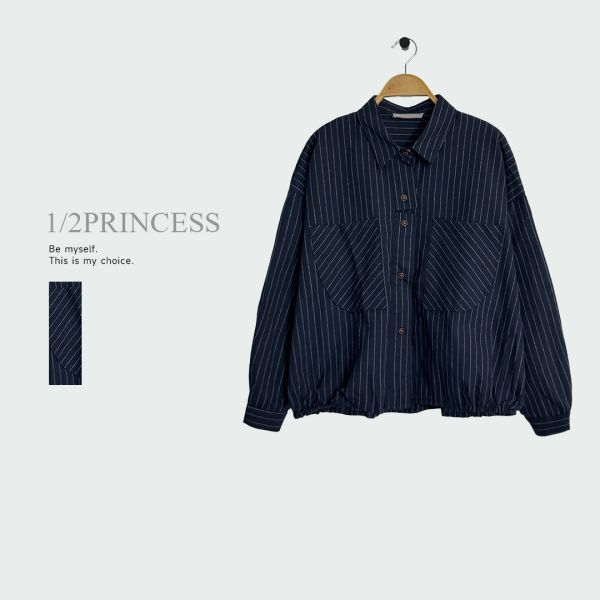 棉麻直條紋襯衫 