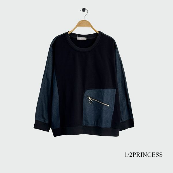 棉質拉鍊口袋大學T 