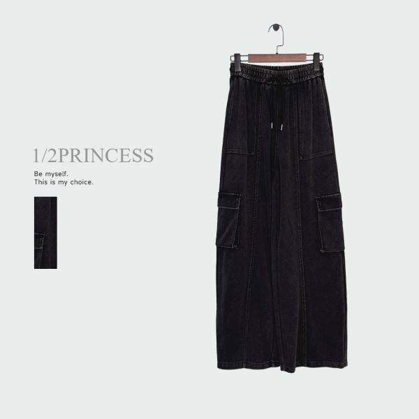 水洗棉工裝口袋寬褲 