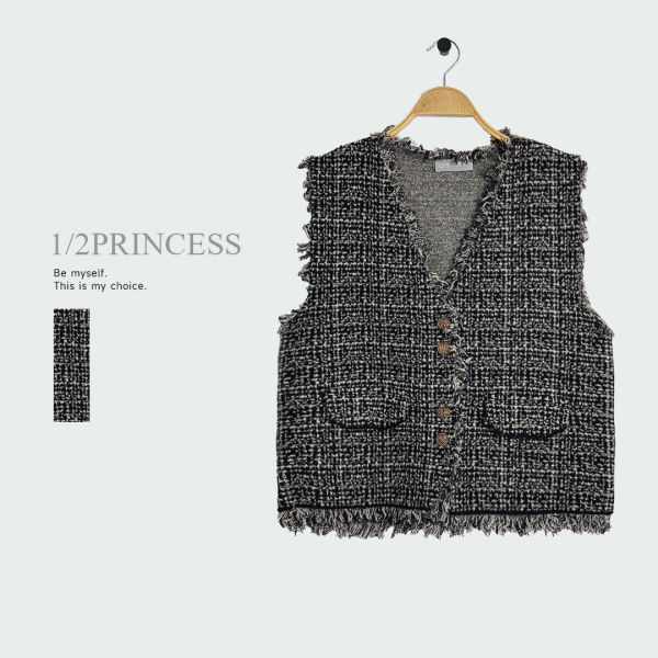 小香毛呢格背心 