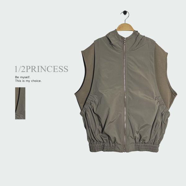 假兩件連帽口袋背心 