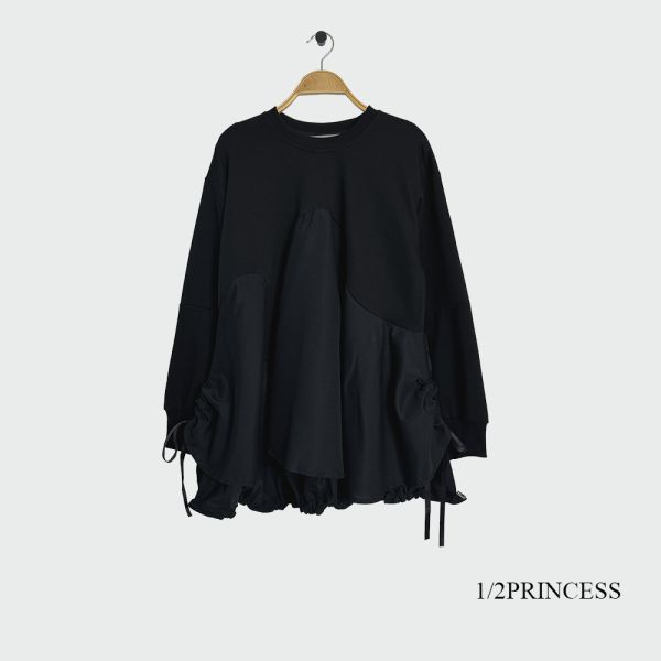 拼接抽繩造型長T 