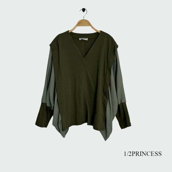 V領拼接設計款衫 