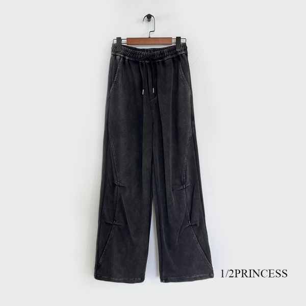 水洗棉造型寬褲 