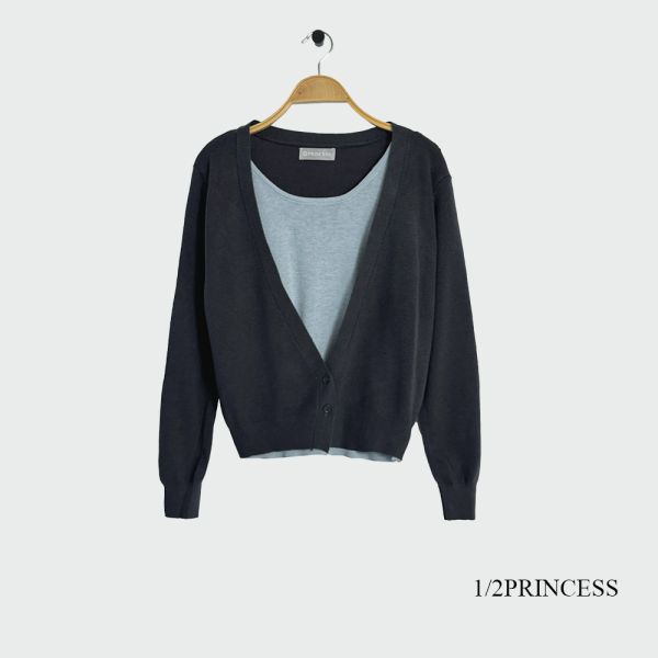 薄針織假兩件上衣 