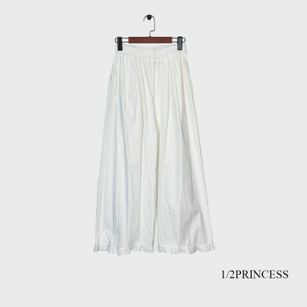 棉麻素面花邊長褲 