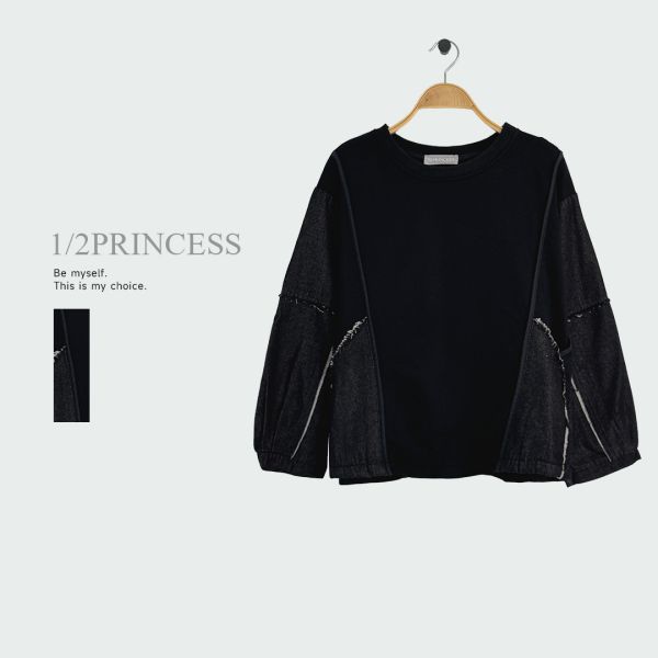 拼接厚磅牛仔大學T 