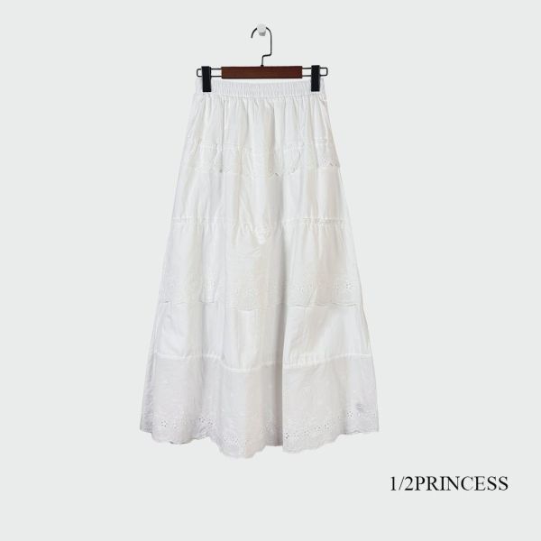 棉麻花邊蛋糕長裙 