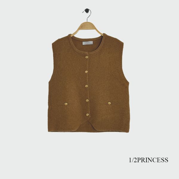 針織金扣背心 