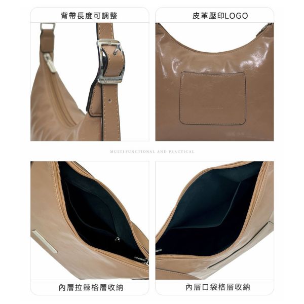 品牌油蠟皮革彎月包 