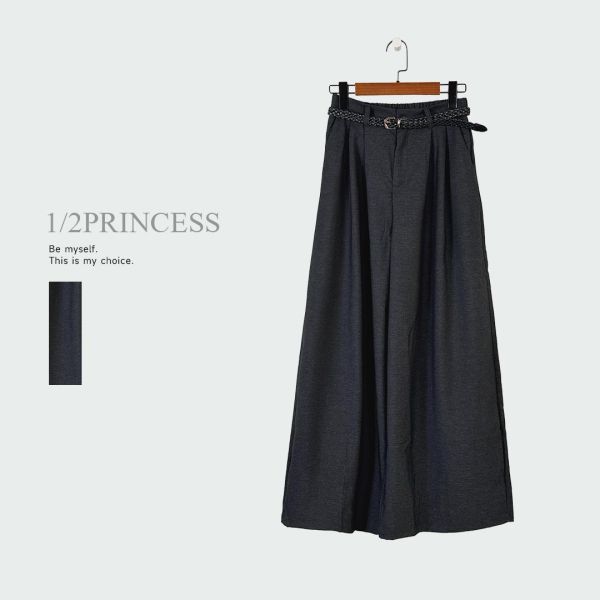 軟綿麻寬褲(附皮帶) 