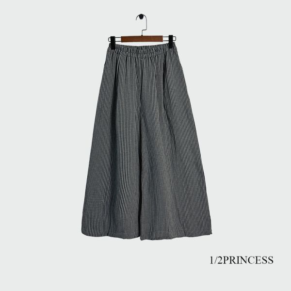 日系條紋寬褲 