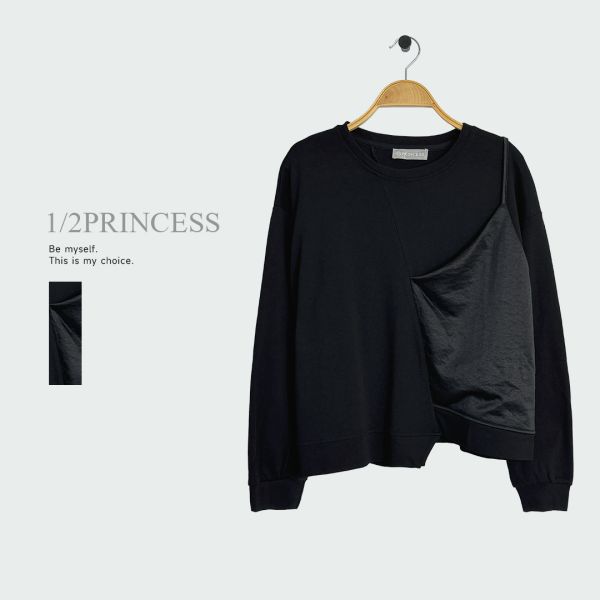 棉質拼接假單肩T 