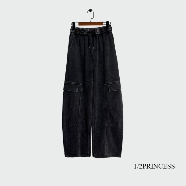 水洗棉口袋彎刀寬褲 