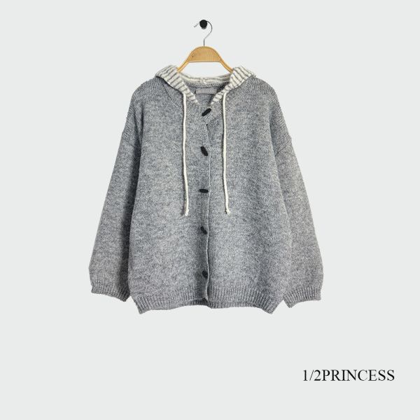 針織牛角連帽外套 