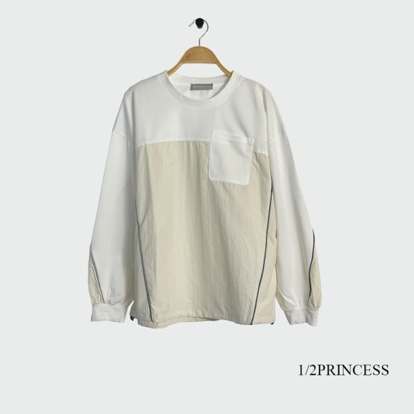 斜紋拼接口袋大學T 