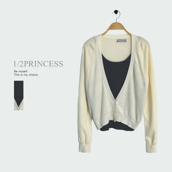 薄針織假兩件上衣 