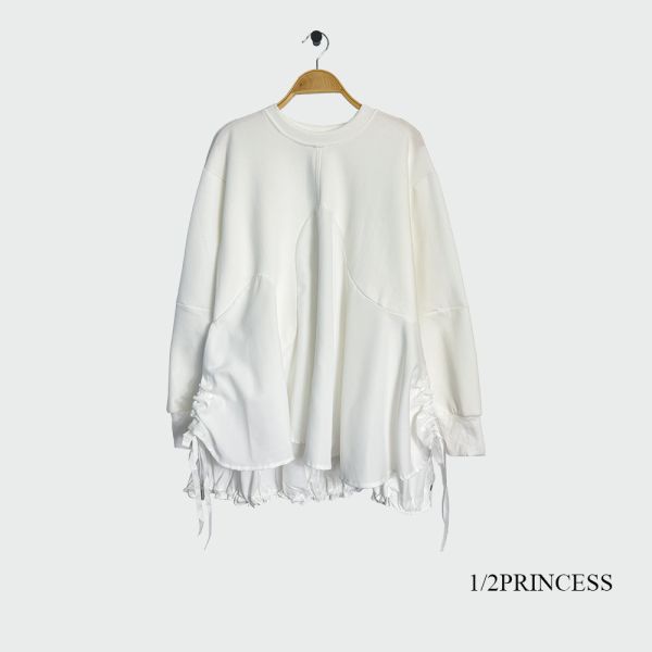 拼接抽繩造型長T 