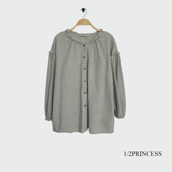日系棉麻條紋造型衫 