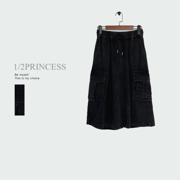 水洗棉大口袋七分褲 