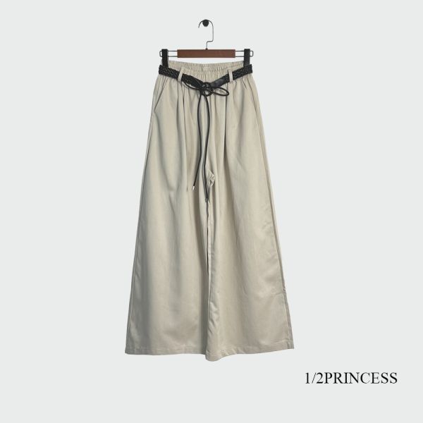 棉麻素面寬褲(附皮帶) 