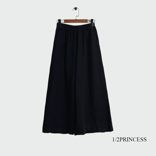 日系棉麻壓摺寬褲 