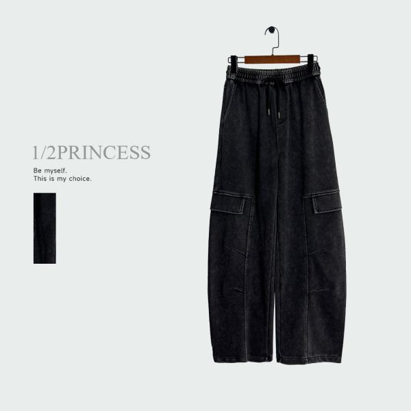 水洗棉口袋彎刀寬褲 