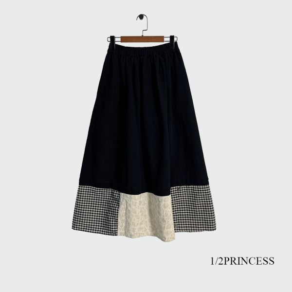 日系牛仔拼布長裙 