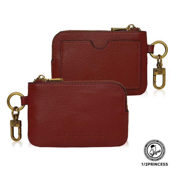 精品館甩紋牛皮掛式零錢卡包 