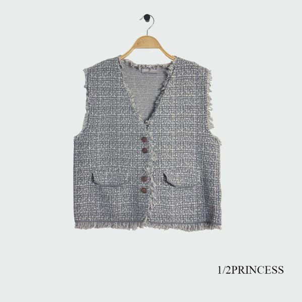 小香毛呢格背心 