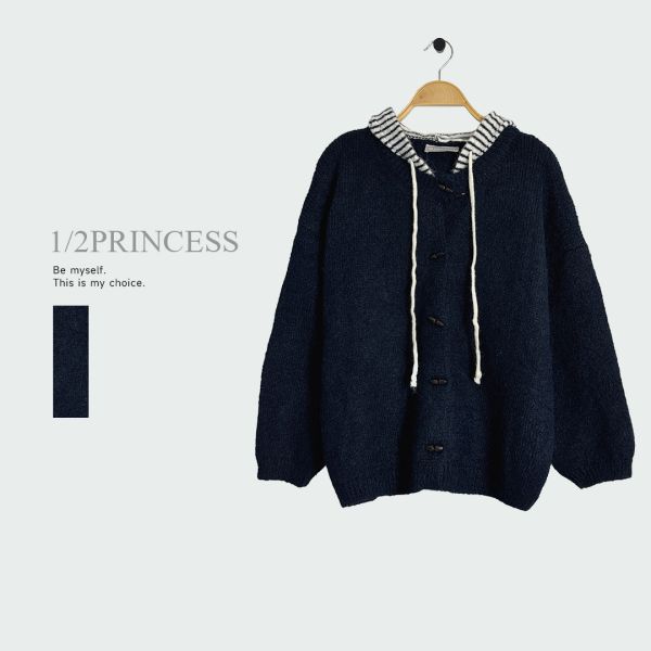 針織牛角連帽外套 