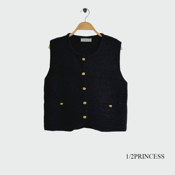 針織金扣背心 
