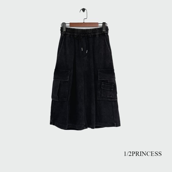 水洗棉大口袋七分褲 