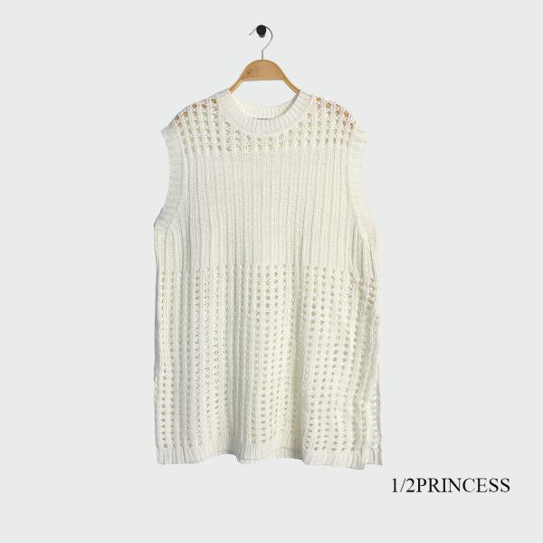 針織洞洞開叉長背心 