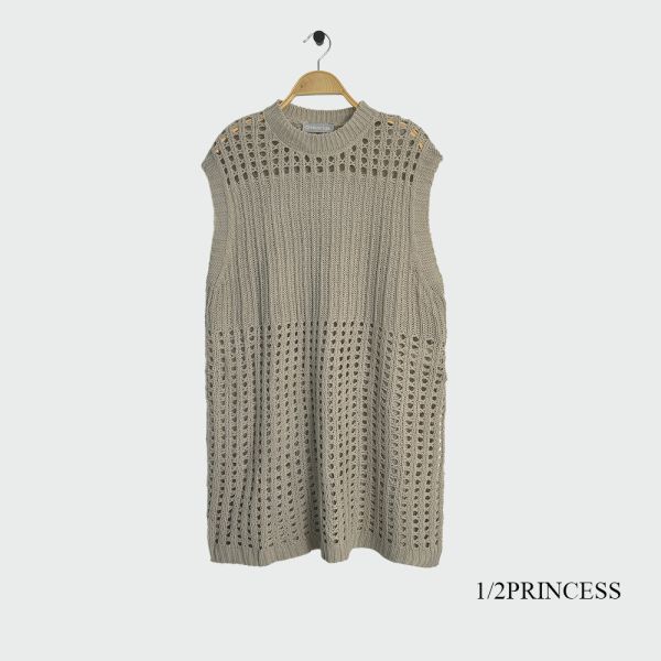 針織洞洞開叉長背心 