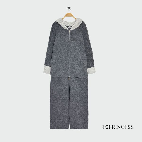 針織撞色長褲套裝 