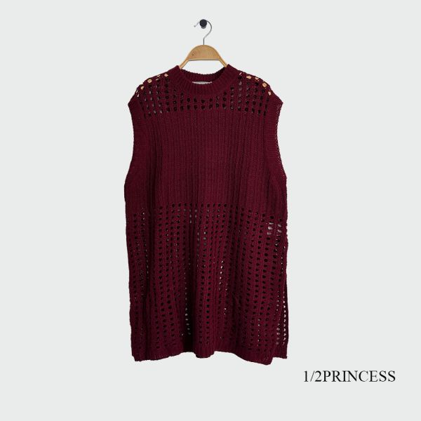 針織洞洞開叉長背心 