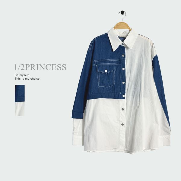 拼接造型牛仔襯衫 