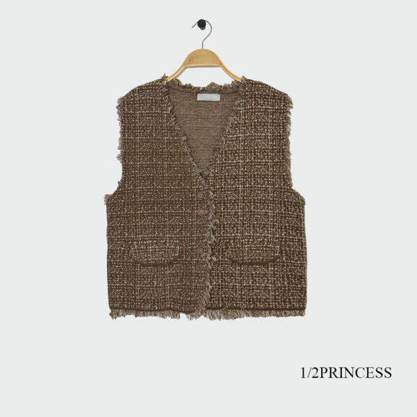 小香毛呢格背心 