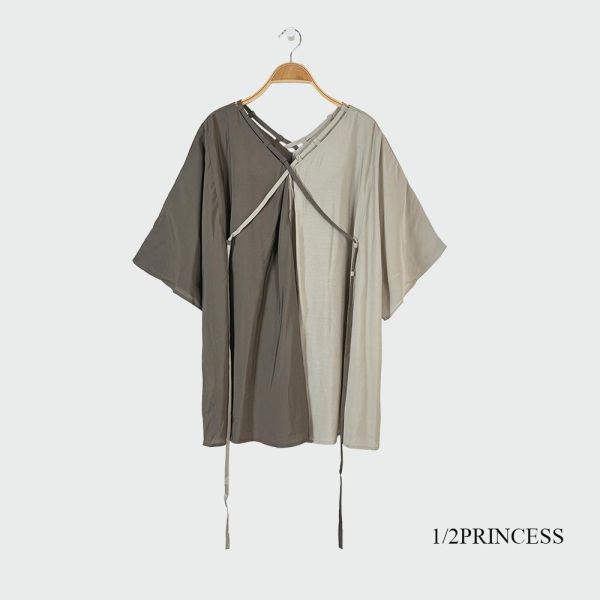 棉麻雙色造型衫 