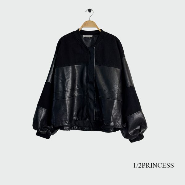 厚磅棉麻拼接皮外套 