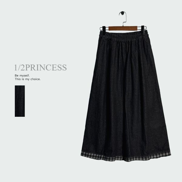 日系厚磅拚格寬褲 