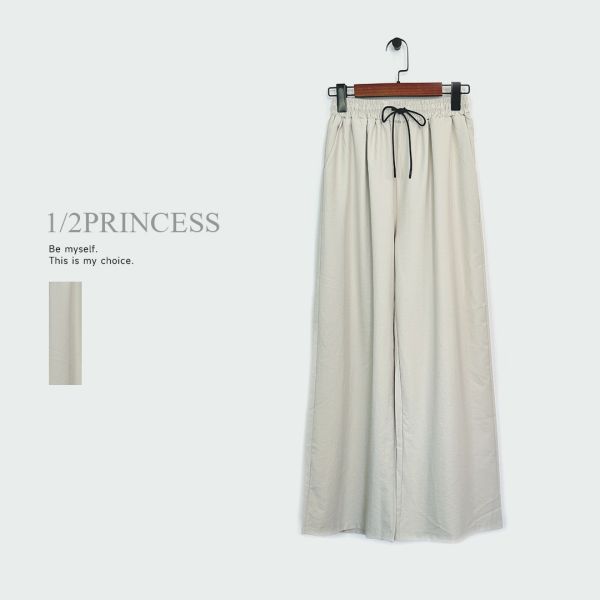 棉麻束繩長寬褲 