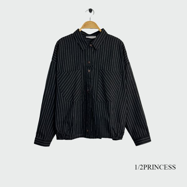 棉麻直條紋襯衫 