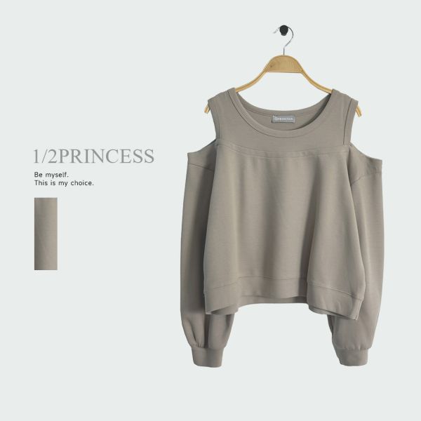 棉質露肩造型大學T 