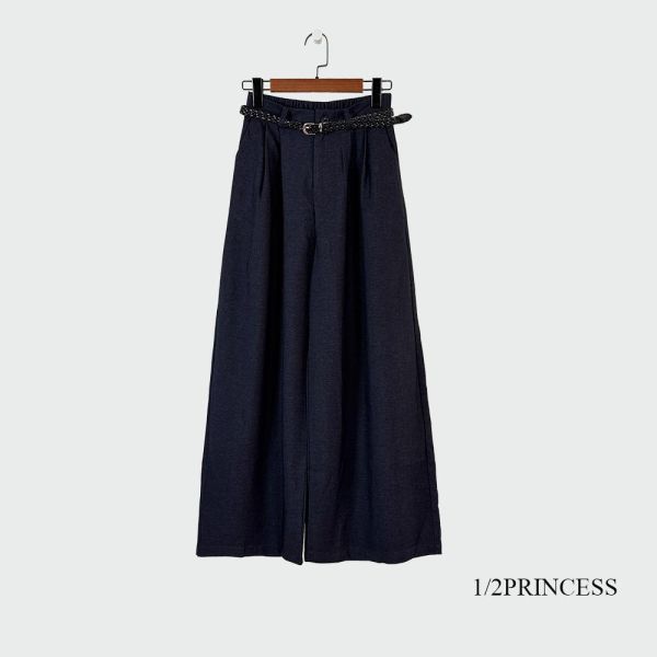 軟綿麻寬褲(附皮帶) 