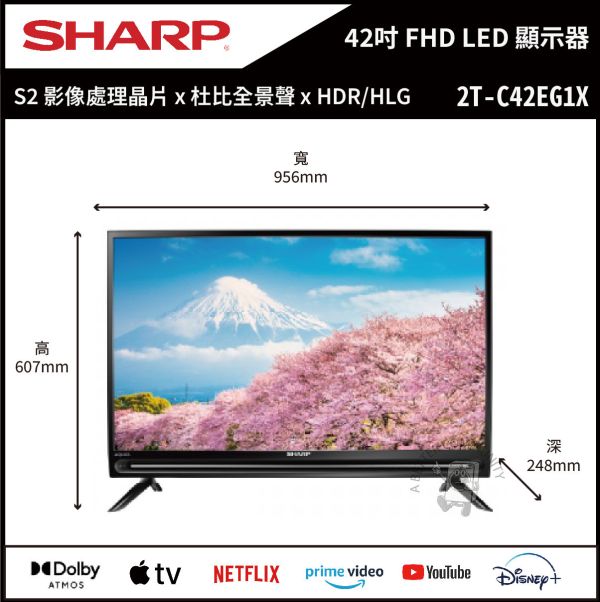 【SHARP夏普】42吋 UHD HDR LED Google TV聯網顯示器 (2T-C42EG1X) 